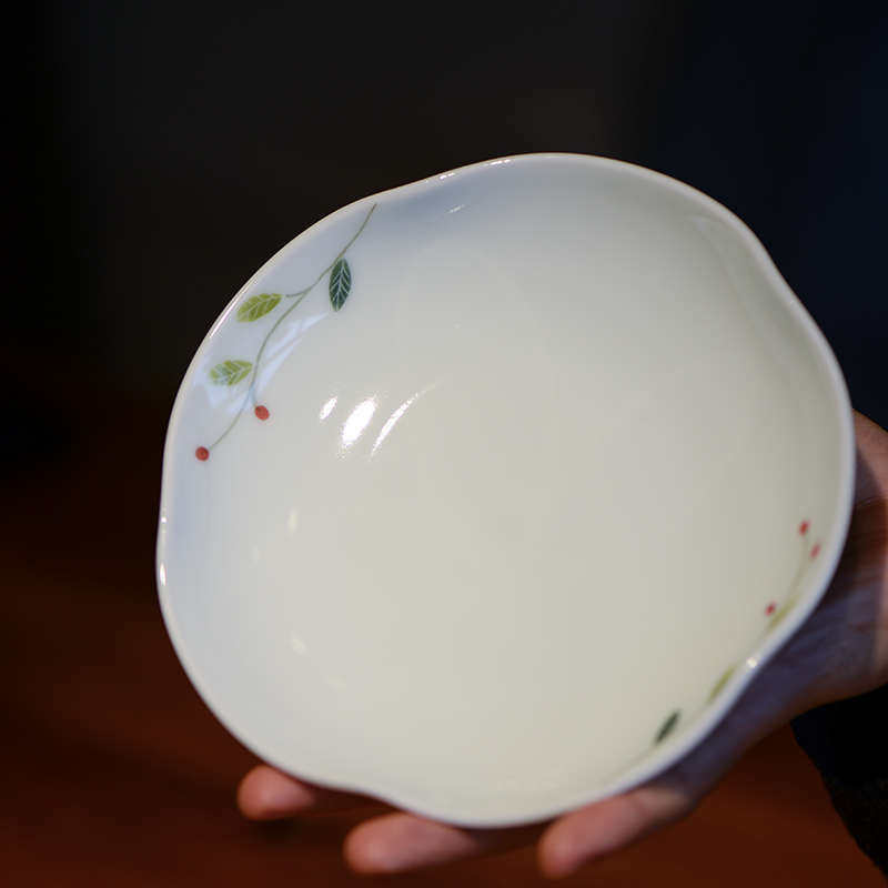 景德镇高温釉下彩家用菜盘手绘荷花盘子手绘青白瓷果盘新中式餐具