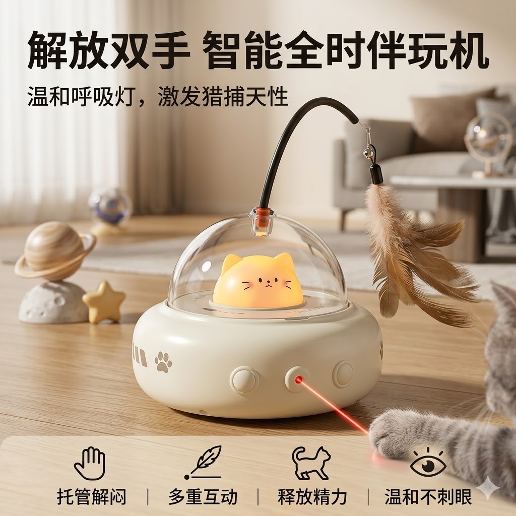 智能自动逗猫玩具|电动感应羽毛