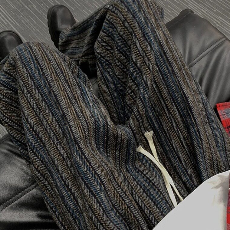 美德拉毛呢男款夏季潮流宽松阔腿潮牌卫裤子休闲百搭运动长裤子