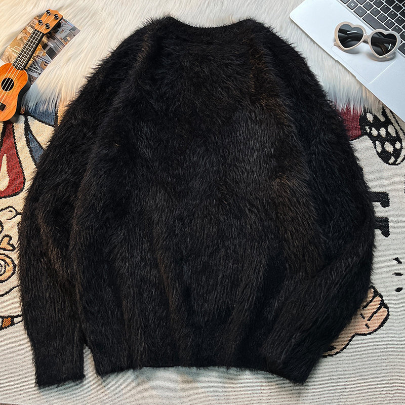 冬季加厚圆领长袖水貂绒毛衣男女韩版ins打底针织衫保暖宽松内搭