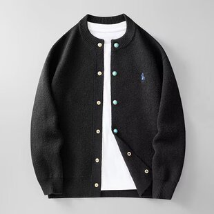 美式潮牌开衫圆领纯色宽松休闲慵懒风毛衣外套简约百搭针织衫男装