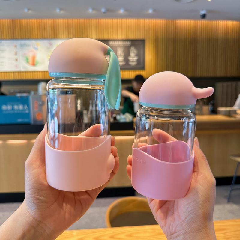 时尚小飞兔玻璃杯创意兔子耳朵户外随手杯学生情侣高硼硅礼品水杯