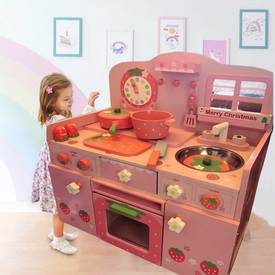 出口精品儿童小孩过家家仿真厨房玩具套装木质仿真煮饭厨具女孩