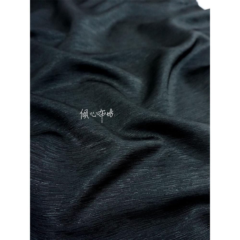 纯黑色横条暗纹肌理素面纯色加棉织锦缎布料旗袍汉服装面料绸缎