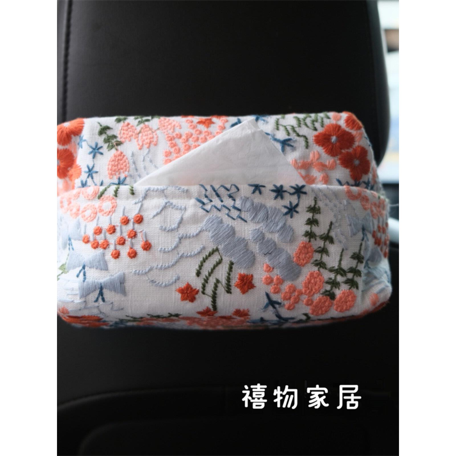车载款布艺纸巾盒可挂汽车座椅扶手箱系绑带高档布艺抽纸盒