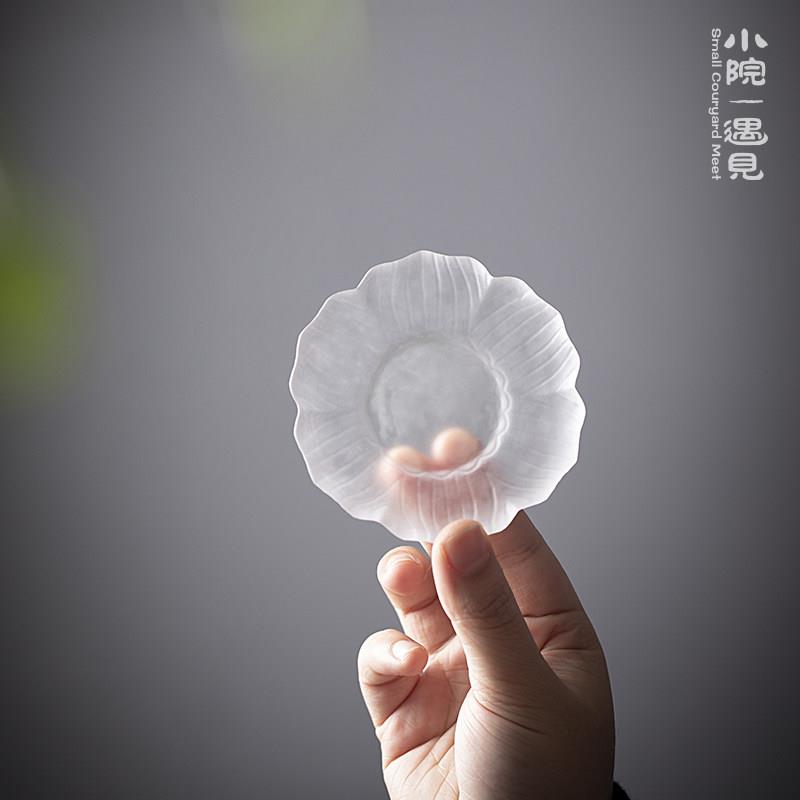 小院 琉璃磨砂杯垫功夫茶杯品茗杯杯托茶道配件耐热玻璃透明垫