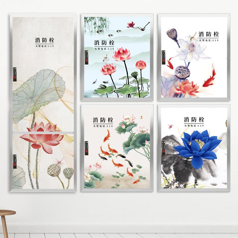 定制消防栓贴纸装饰遮挡消防栓柜门贴纸九鱼图美化自粘装饰贴画