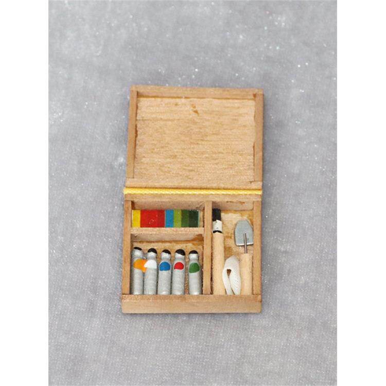 1:12娃娃屋dollhouse微缩食玩画室场景模型配件画画迷你颜料盒子