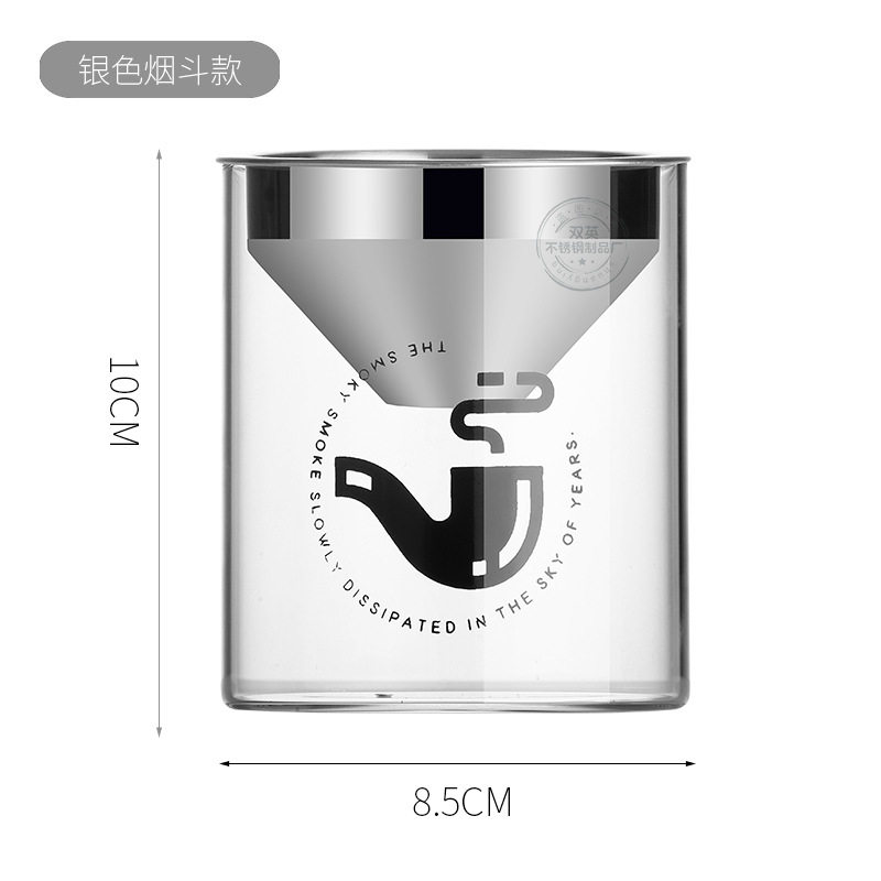 防飞灰带盖漏斗不锈钢烟灰缸办公室家用创意玻璃烟灰缸广告礼品