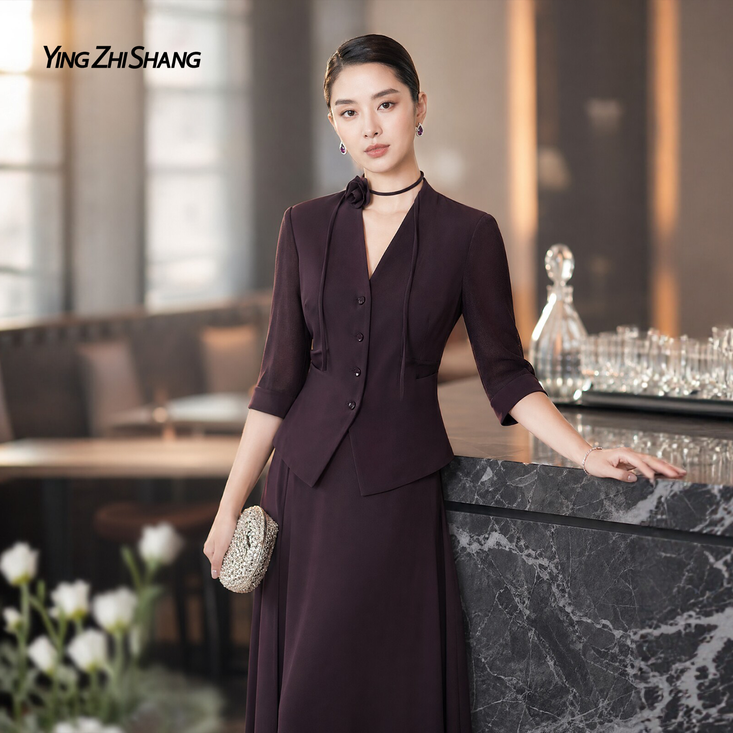 赢智尚设计感时尚套装女2026夏季薄款乌梅紫色高端精致两件套西装