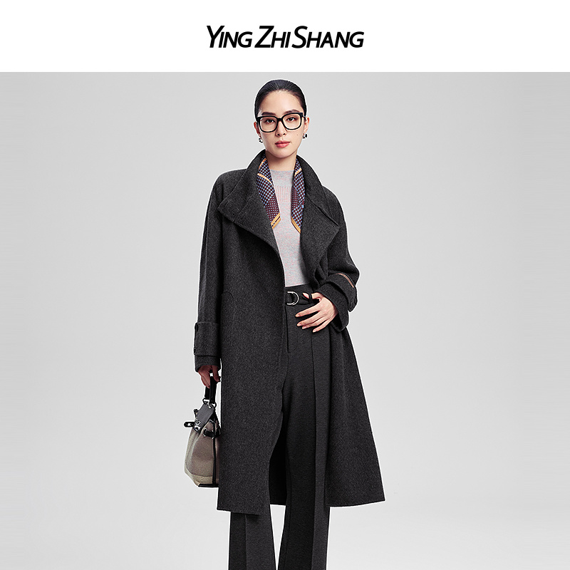 赢智尚H型绵羊毛立领长袖纯色