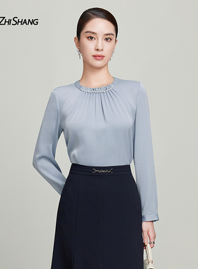 赢智尚超好看的蓝色醋酸衬衫女2026超火减龄上衣可外穿内搭衬衣