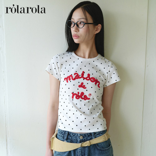 ROLAROLA2026夏季新款波点字母印花短袖T恤女休闲百搭修身上衣