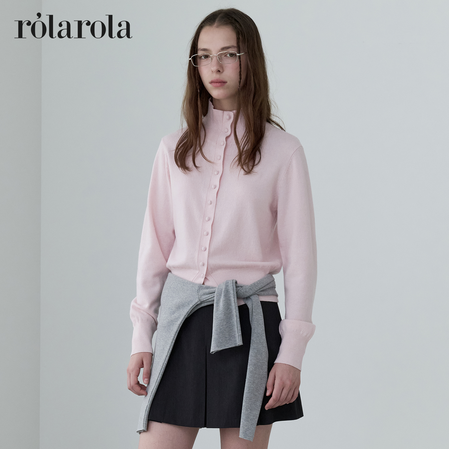 ROLAROLA25年秋季新款高领针织开衫外套女羊毛衫翻领高级感毛衣