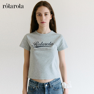 ROLAROLA25年夏短袖 英同款 纯棉T恤女圆领上衣复古裂纹logo 张元