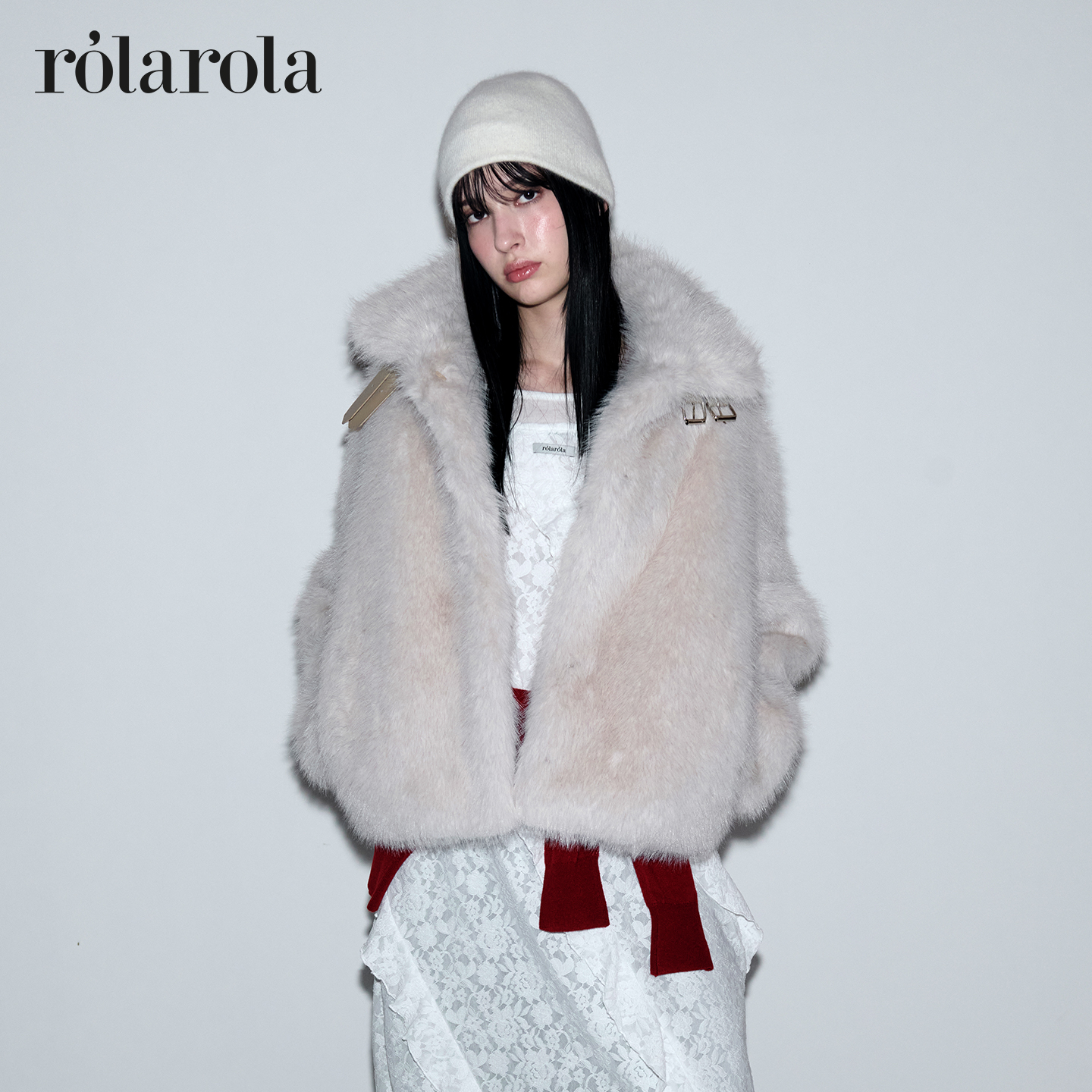 [张元英同款]ROLAROLA25年秋冬新款仿皮草大衣女短款宽松毛毛外套