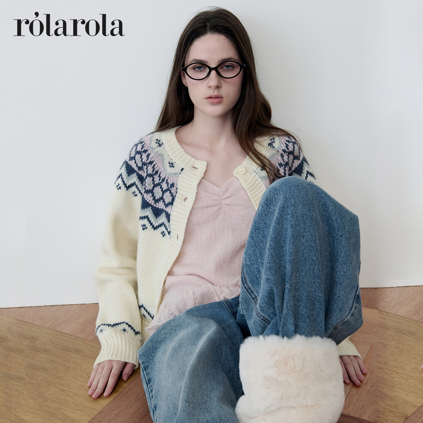 【张元英同款】rolarola费尔岛羊毛针织开衫休闲百搭宽松上衣外套