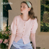 张元 针织开衫 英同款 法式 短袖 ROLAROLA2025新款 泡泡袖 T恤女