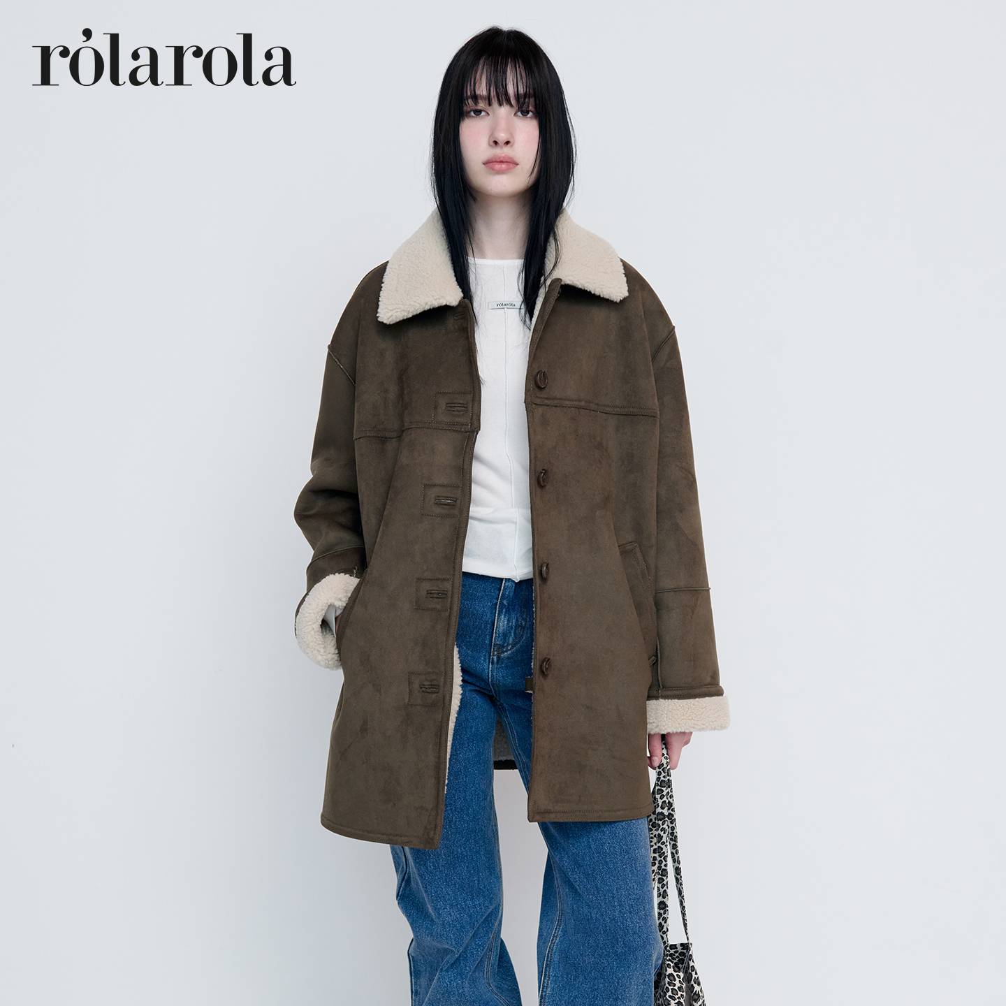 [张元英同款]ROLAROLA25年新品仿皮毛外套女美拉德冬季保暖大衣