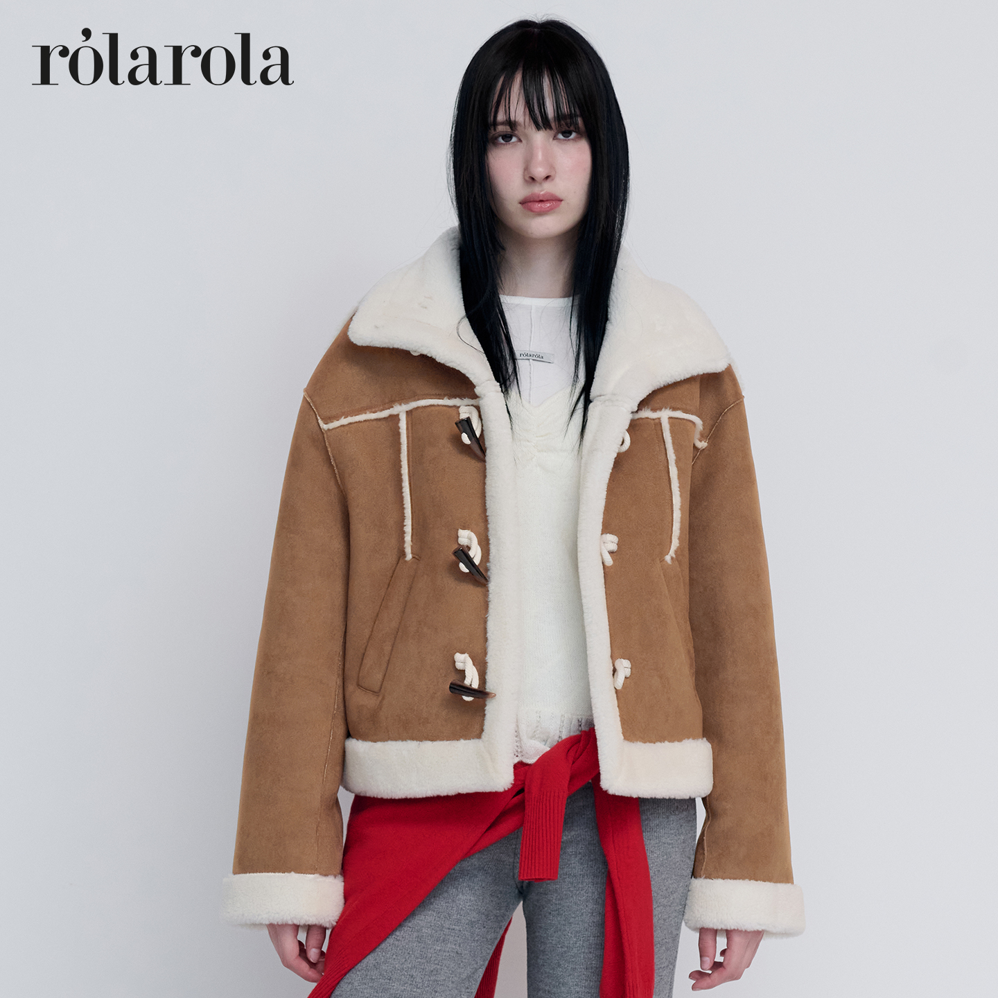 [张元英同款]ROLAROLA25年冬新款仿皮毛一体巴恩风外套女翻领夹克