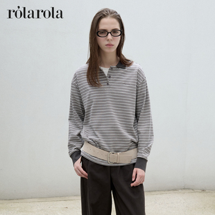 翻领条纹长袖 ROLAROLA25年秋季 英同款 T恤休闲宽松polo衫 张元