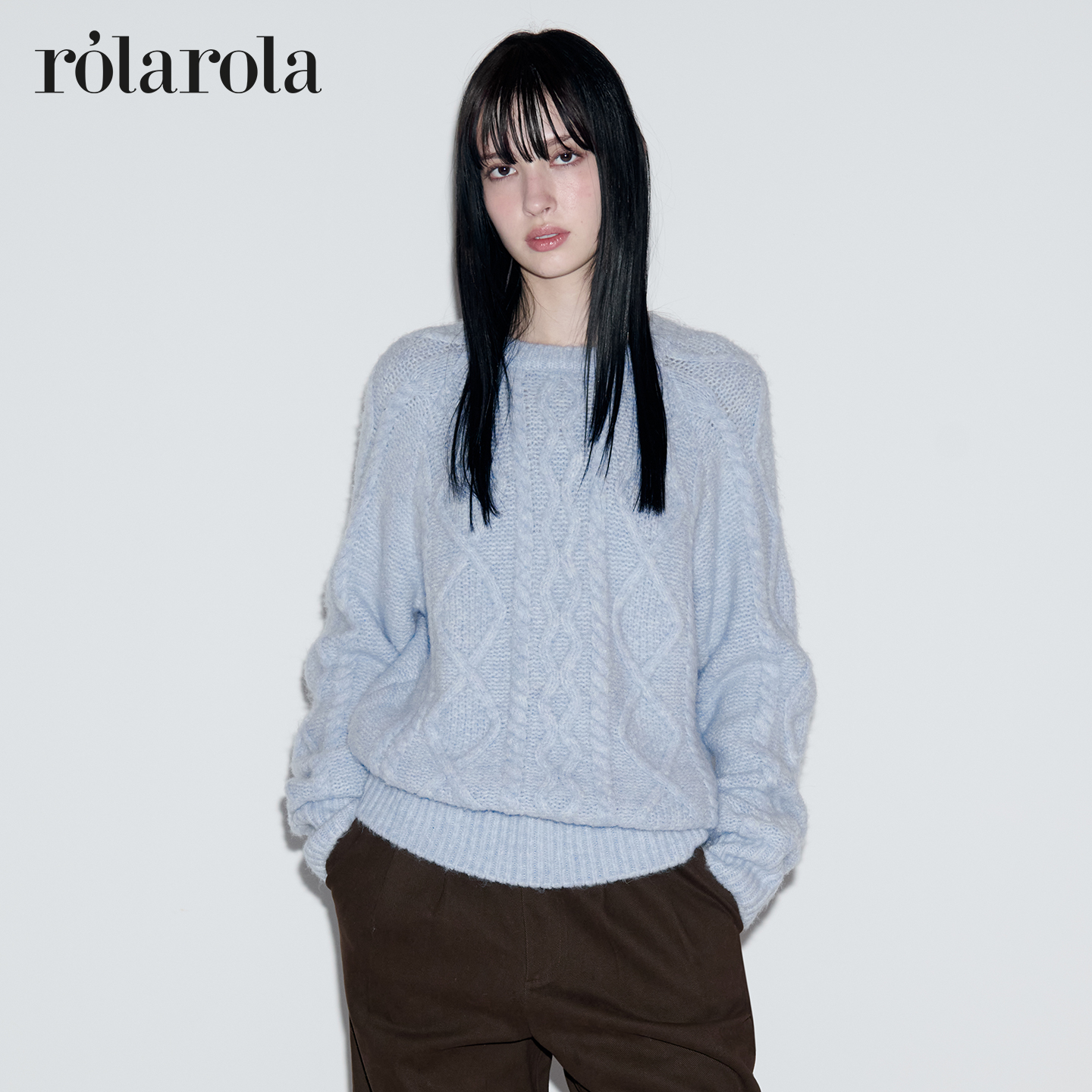 ROLAROLA25年秋冬圆领套头羊毛毛衣宽松慵懒风马海毛针织衫上衣女