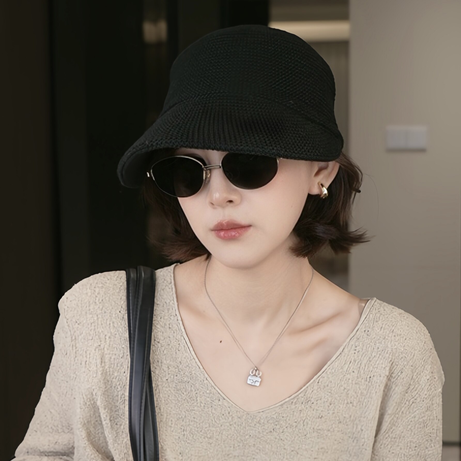 太一针织宽檐马术帽女款百搭显脸小遮阳防晒时尚盆帽大帽檐棒球帽