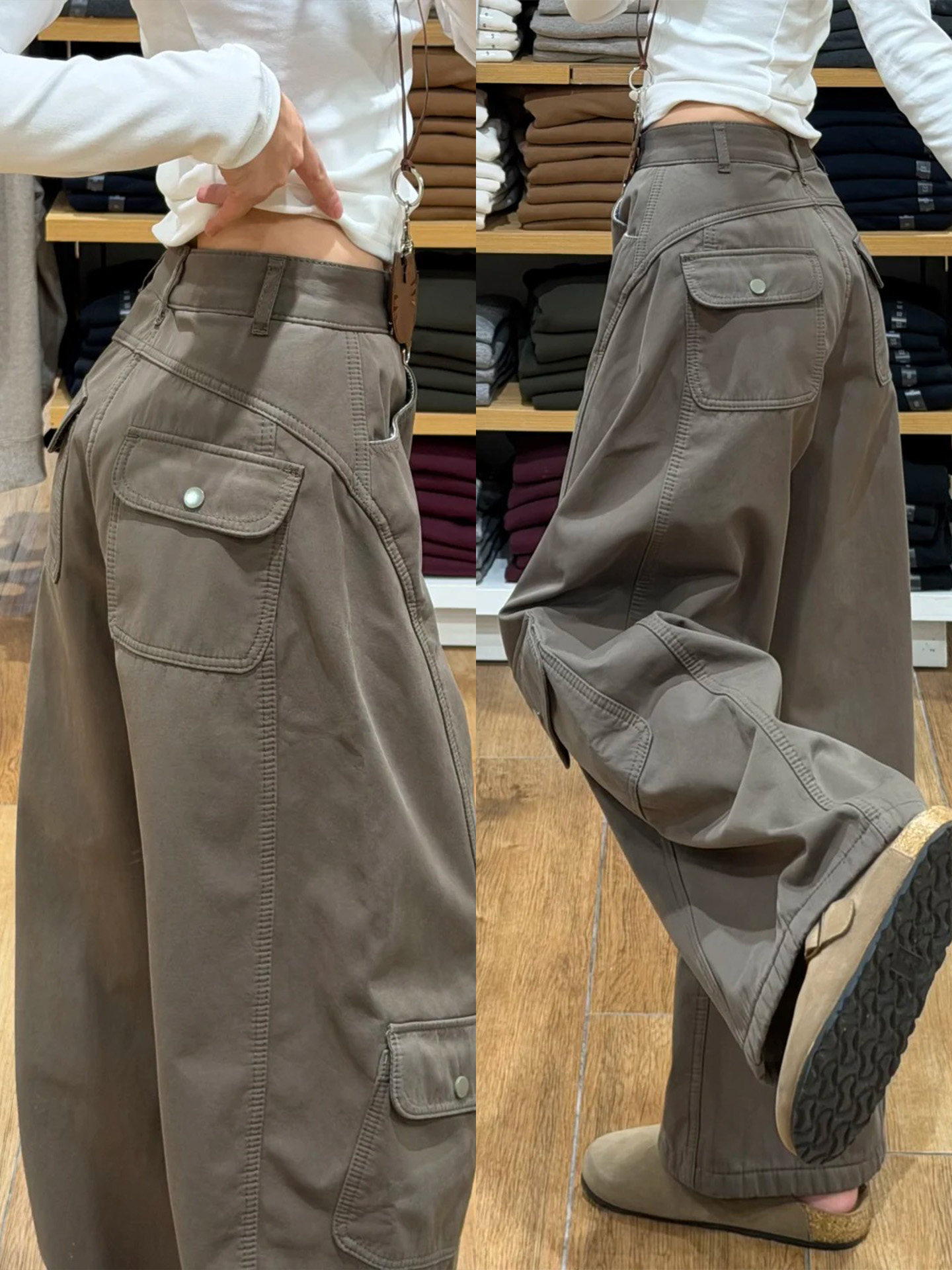 美式工装运动裤女秋冬季新款加绒加厚辣妹弯刀裤小个子直筒阔腿裤