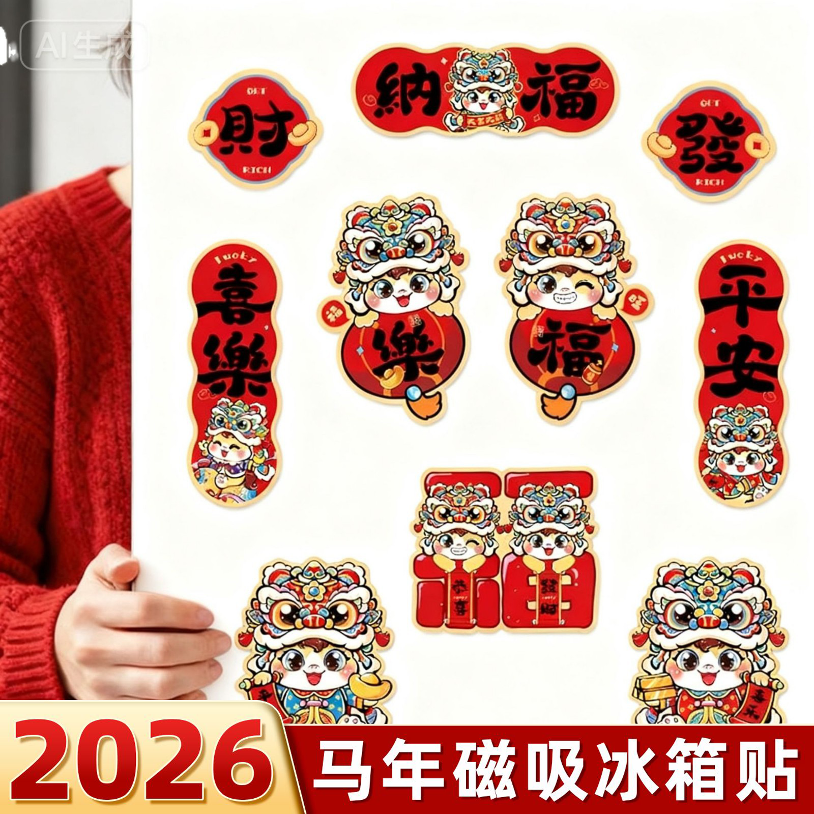 2026马年冰箱贴磁吸贴新款春节过年创意门贴布置用品可爱新年装饰