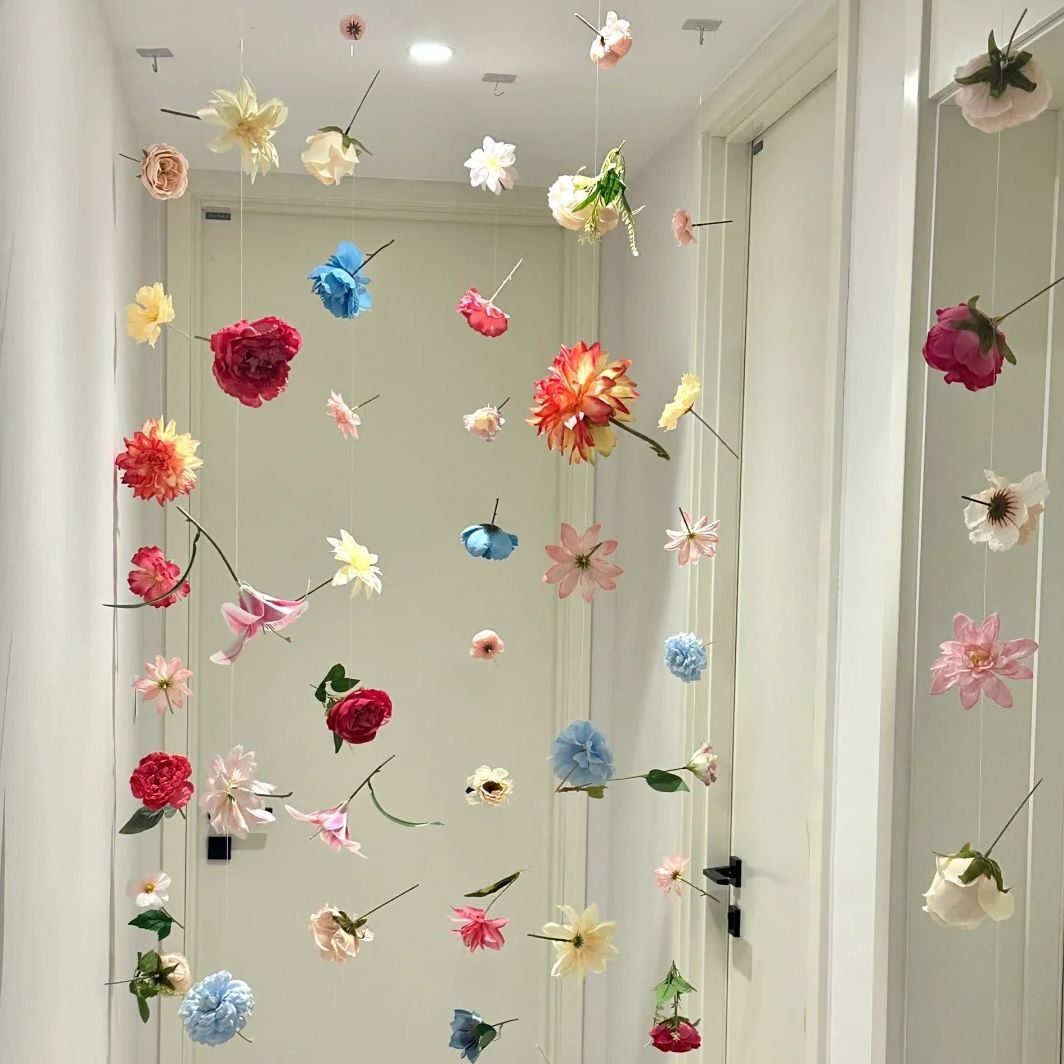 小红书diy花帘子材料包仿真花自制花朵瓣雨鱼线套餐悬浮门帘装饰
