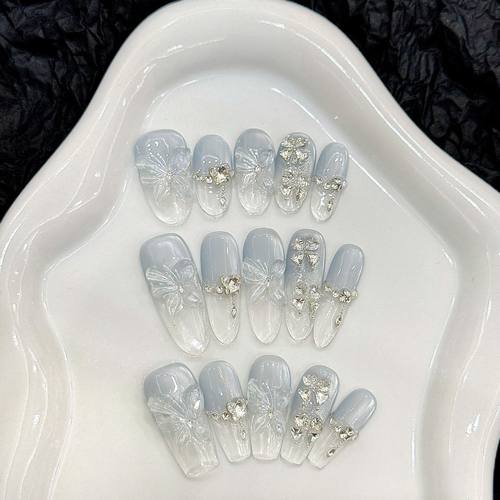 艺禾【蝶梦】蓝海春夏新款冰透立体蝴蝶猫眼清新美甲纯手工穿戴甲