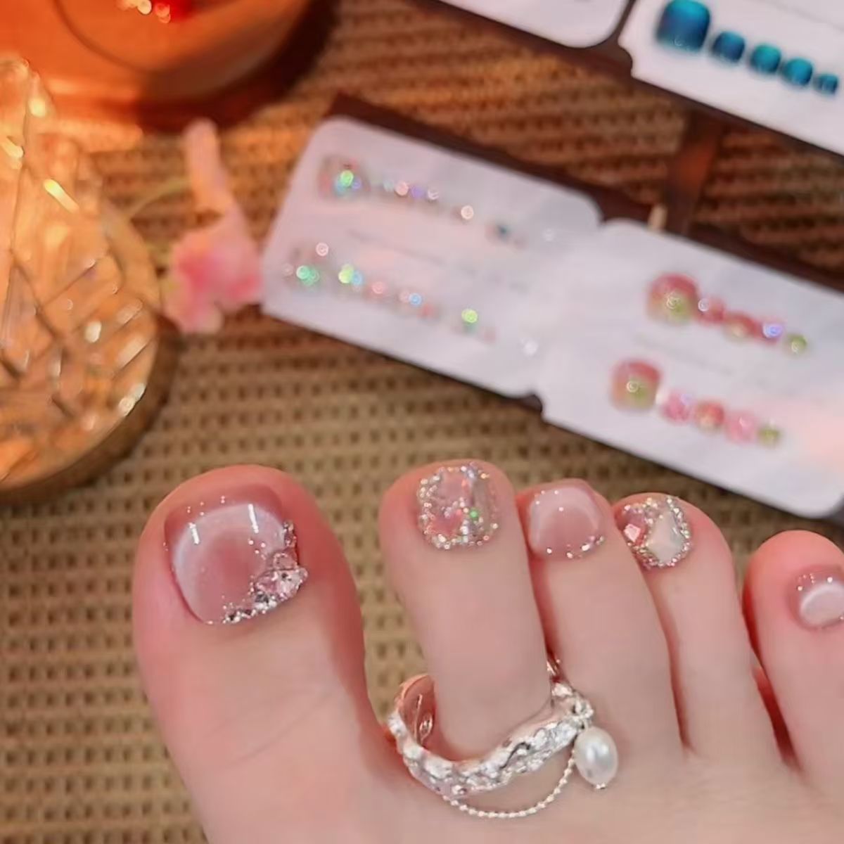 【赤足寻】超唯美甜系风格穿戴甲堆钻轻奢亚克力美甲脚甲