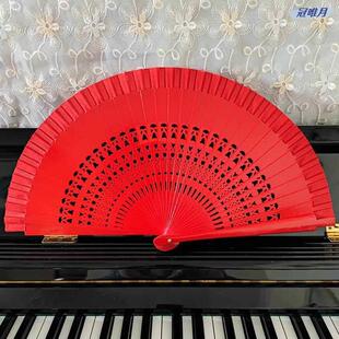 舞蹈扇古典西班牙扇子开合顺畅大红色素色旗袍舞台走秀表演女折扇