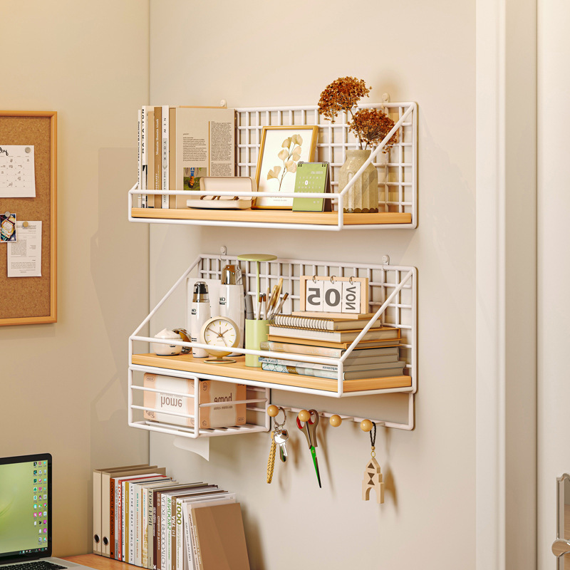 卫生间实木墙上置物架吹风机支架免打孔宿舍挂毛巾放纸巾化妆品架