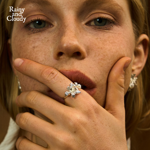 Rainy and Cloudy鸢尾页｜双花戒指 硕朵开口戒指 鸢尾花戒指银戒