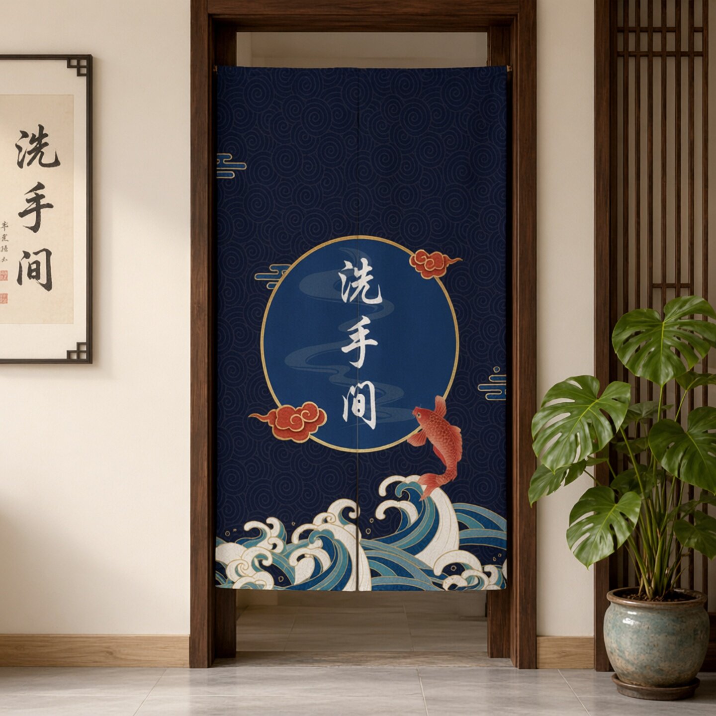 中式卫生间门帘商用宾馆厕所隔断帘防窥全遮挡挂帘家用洗手间布帘