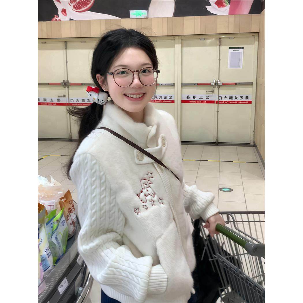 韩系甜美针织拼接兔毛外套女冬季小个子短款夹棉加绒加厚毛衣开衫,女装/女士精品,毛针织衫,淘宝优惠券,粉丝福利购,淘宝优惠卷