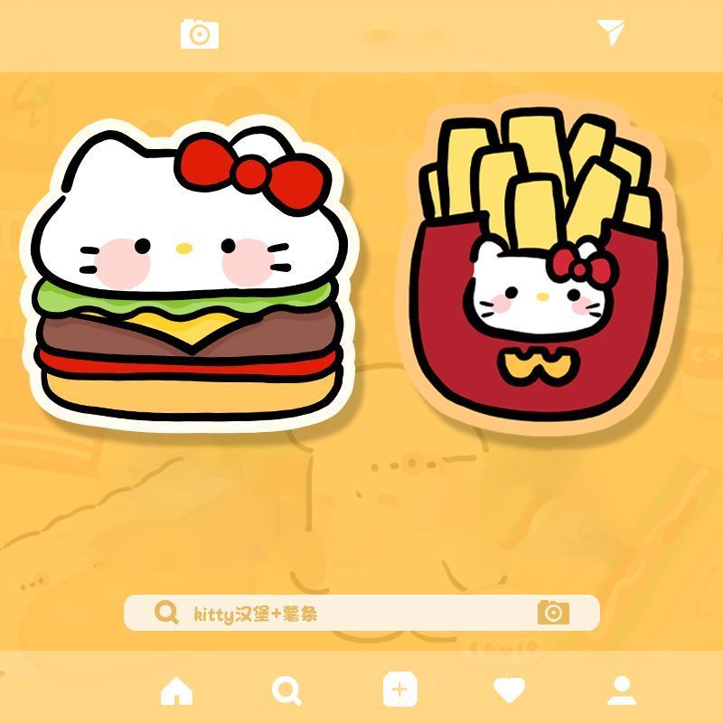 卡通小猫汉堡薯条ins鼠标垫简约可爱办公游戏胶垫橡胶加厚防滑垫