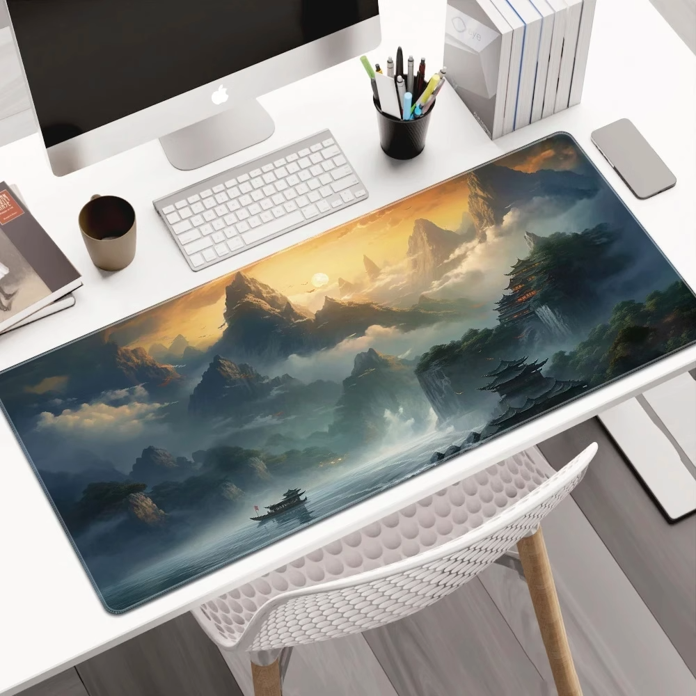 游戏鼠标垫超大号山水风景电竞桌垫办公家用防水防滑锁边桌面垫,电脑硬件/显示器/电脑周边,鼠标垫/贴/腕垫,淘宝优惠券,粉丝福利购,淘宝优惠卷