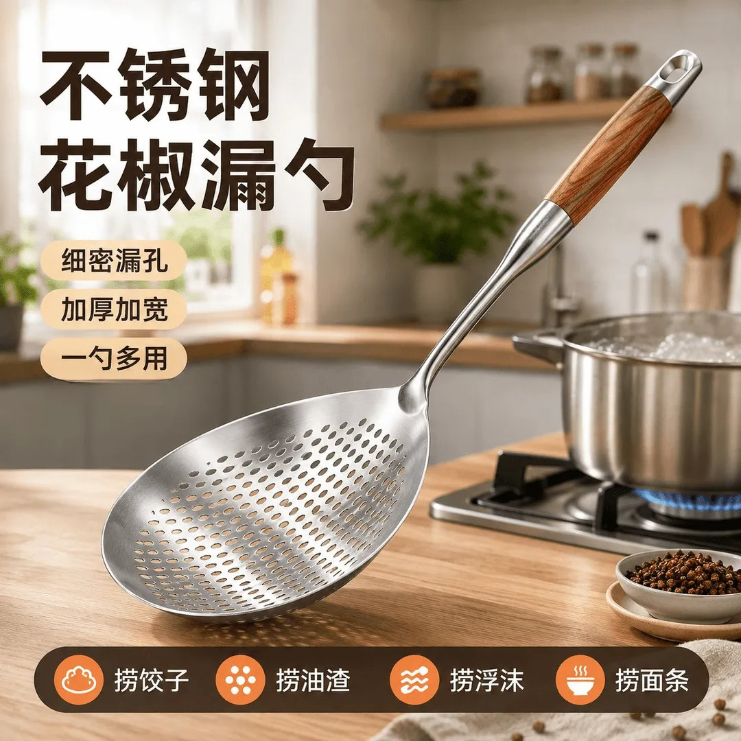 不锈钢大漏勺捞饺子火锅沥水