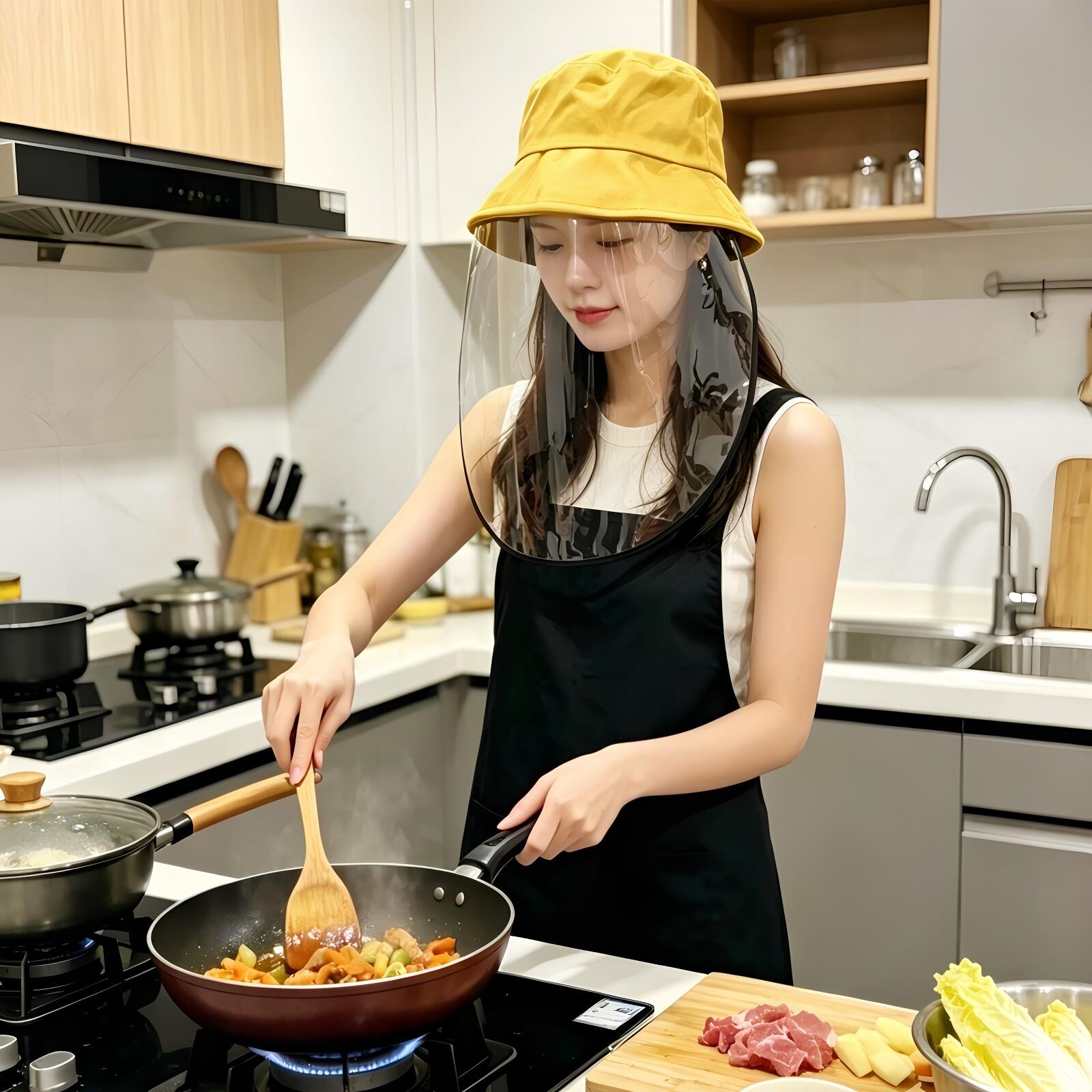 厨房炒菜防油溅面罩隔离面罩女士透明做饭遮面遮脸全脸面部防护罩