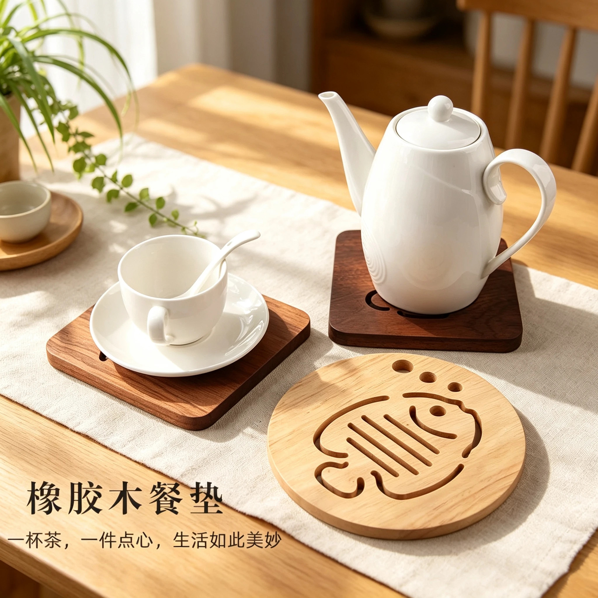 日式乌檀木橡胶木隔热防滑垫