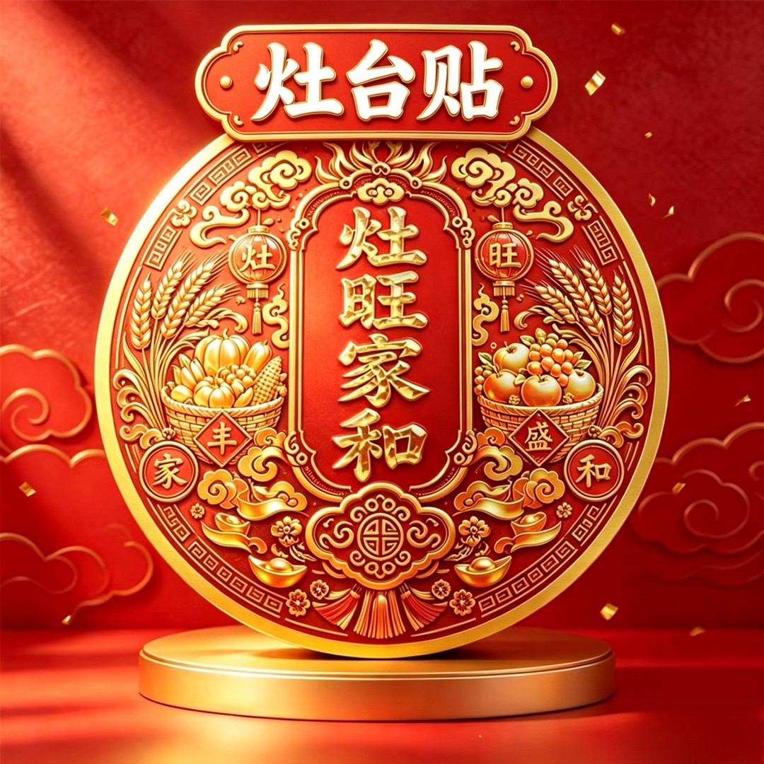 中式灶台旺家和灶王贴