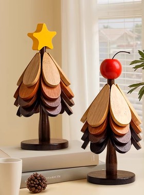 圣诞树隔热垫创意餐垫桌杯垫实木防烫耐高温锅垫餐边柜摆件装饰品