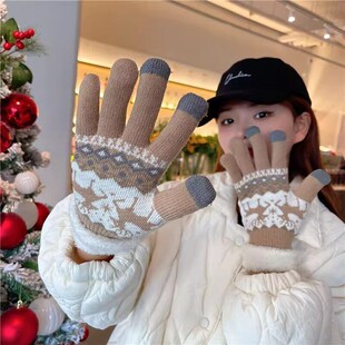 秋冬季保暖手套防冻防寒男女可爱小鹿加厚毛线触屏防寒户外多款式