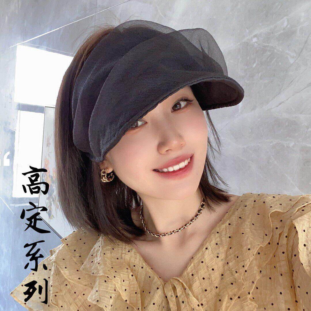 2026新款网纱帽子褶皱黑色空顶防晒帽女夏季防晒遮阳帽出游太阳帽