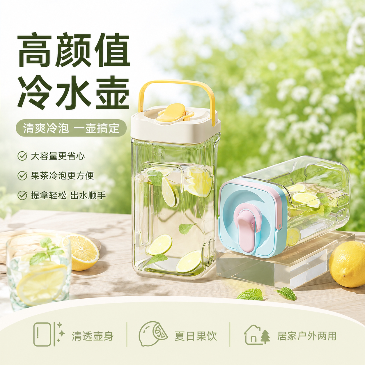 冷水壶家用大容量水果茶凉水壶冰箱带龙头冷泡瓶果汁饮料桶冰水杯