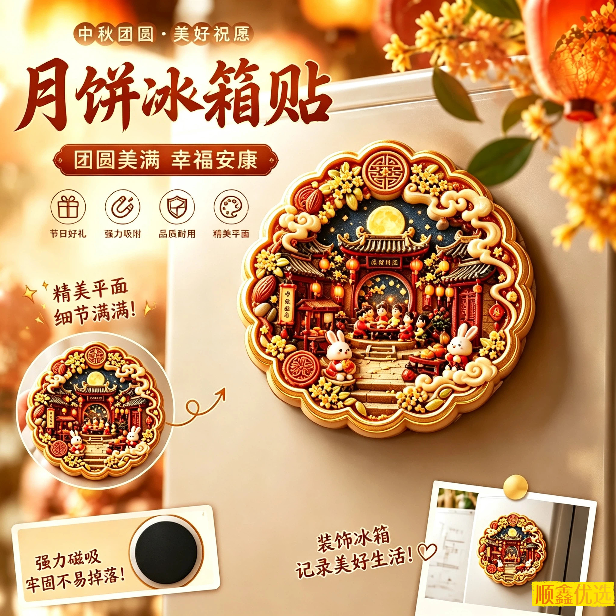 中秋月饼古风磁吸冰箱贴