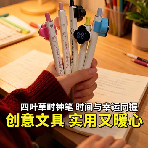 四叶草时钟笔可以看时间的中性笔