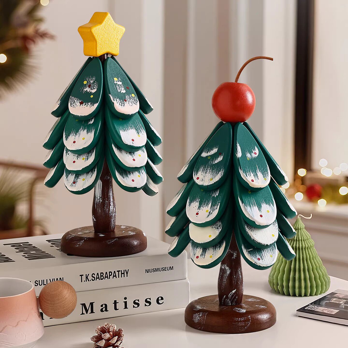 高级感圣诞树隔热垫餐桌摆件创意一棵树实木防烫锅垫折叠杯垫碗垫